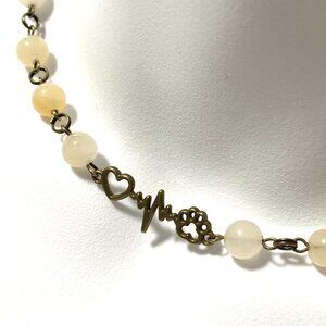 Natural Yellow Aventurine Necklace, Bronze Paw Print Heart Beat+Genuine Gemstone